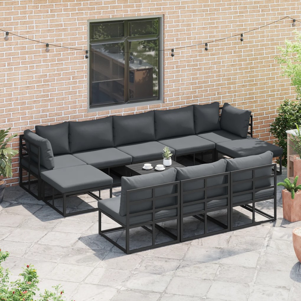 vidaXL Σετ Καναπέ Κήπου 10 pcs Μαύρο 353 x 141.5 x 71 εκ Αλουμίνιο