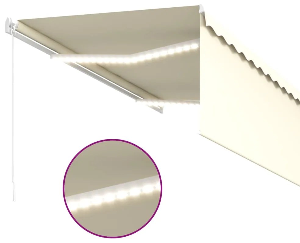 vidaXL Τέντα Συρόμενη Χειροκίνητη με Σκίαστρο & LED Κρεμ 3,5 x 2,5 μ.