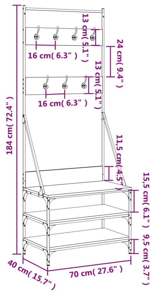 Κρεμάστρα Ρούχων με Παπουτσοθήκη Γκρι Sonoma 70x40x184 εκ. - Γκρι