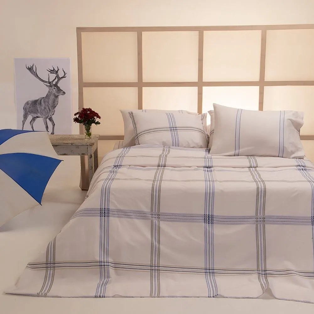 Σεντόνια Andrew Με Λάστιχο (Σετ 4τμχ) Blue Melinen King Size 180x232cm 100% Βαμβάκι