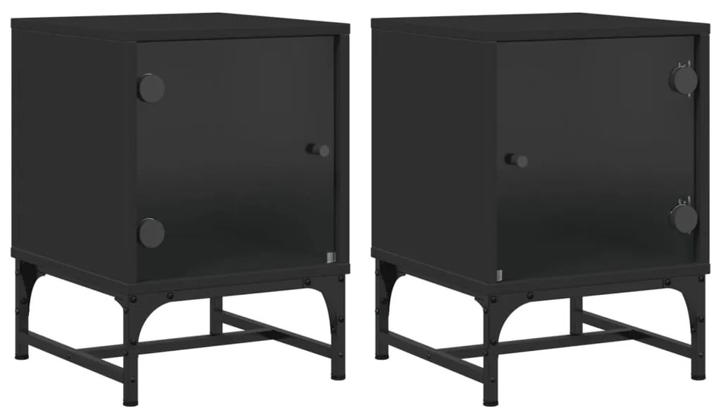 vidaXL Κομοδίνα 2 τεμ. Μαύρα 35x37x50 εκ. με Γυάλινες Πόρτες