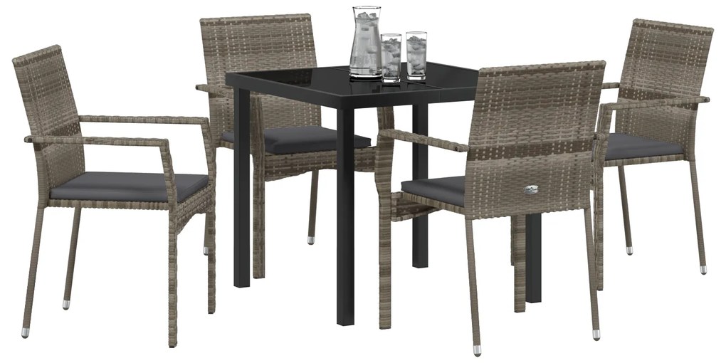 vidaXL Σετ Καρεκλών Κήπου 4 με μαξιλάρι 5 pcs Γκρι 80 x 80 x 73 εκ
