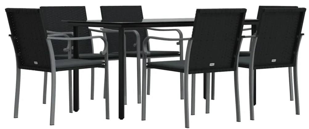 vidaXL Σετ Τραπεζαρίας Κήπου 7 τεμ. Συνθ. Ρατάν / Ατσάλι με Μαξιλάρια