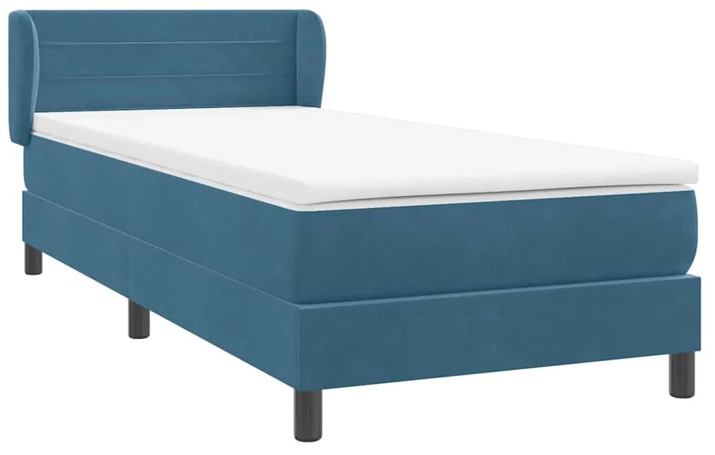 vidaXL Κρεβάτι Boxspring με Στρώμα Σκούρο Μπλε 100x210 εκ. Βελούδινο