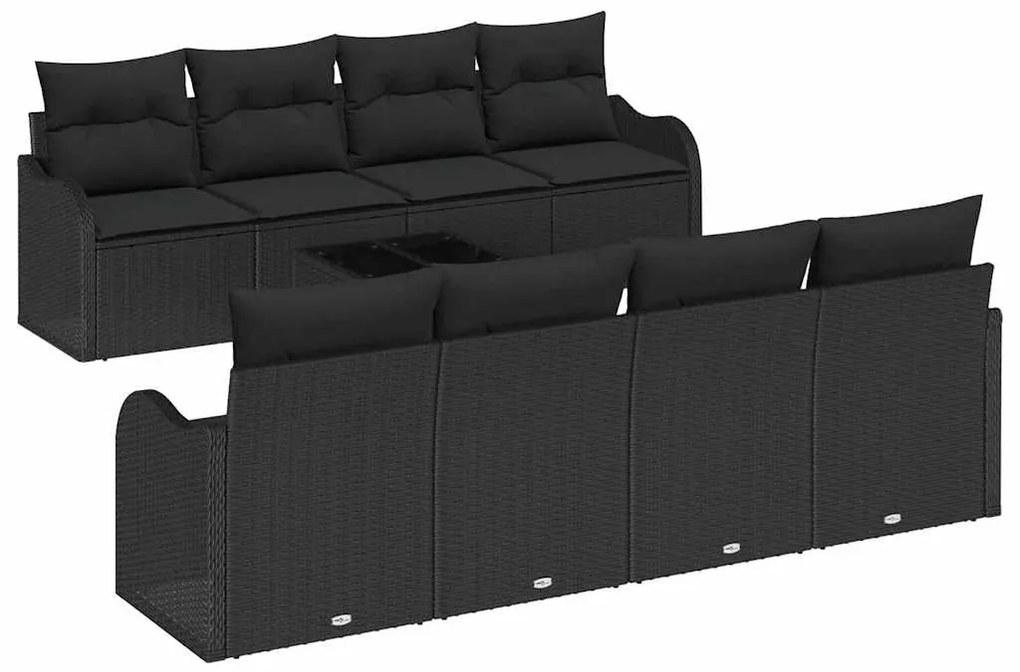 vidaXL Σετ Καναπέ Κήπου 9 pcs Μαύρο 55 x 55 x 37 εκ Πολυ ράταν