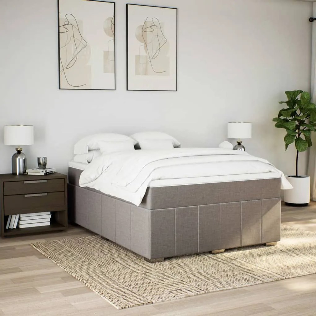 Κρεβάτι Boxspring με Στρώμα Taupe 140x200 εκ. Υφασμάτινο - Μπεζ-Γκρι