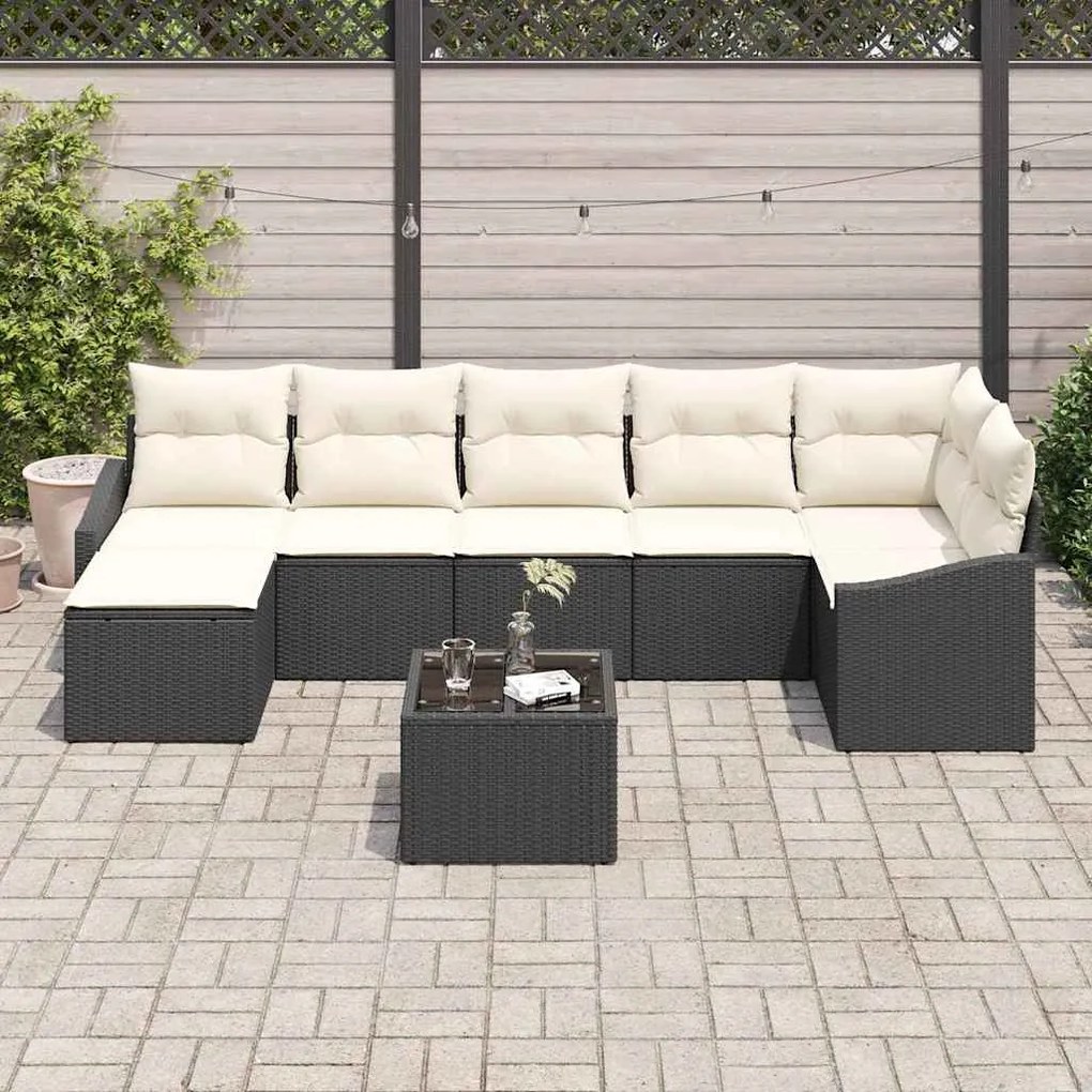 vidaXL Σετ Καναπέ Κήπου 8 pcs Μαύρο Πολυ ράταν