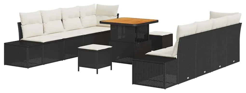 vidaXL Σετ Καναπέ Κήπου με μαξιλάρι 11 pcs Μαύρο Πολυ ράταν