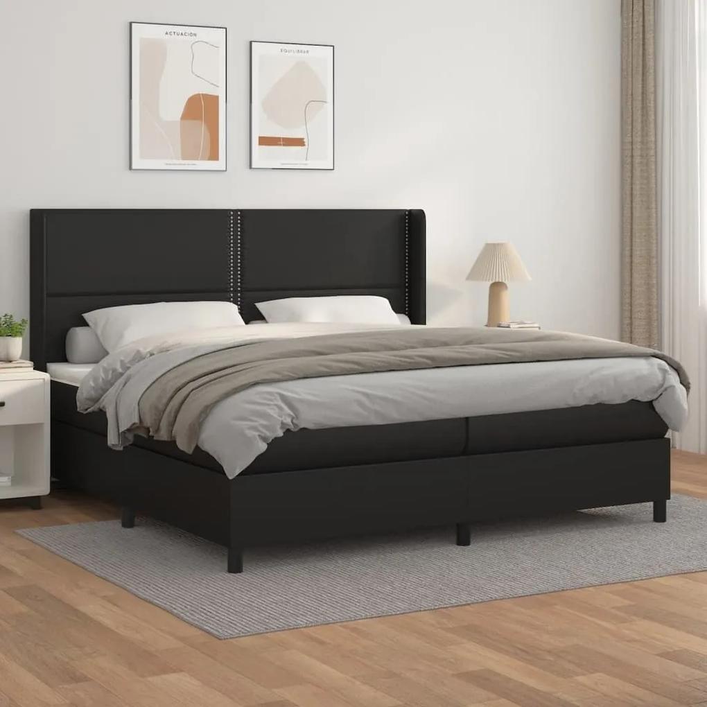 Κρεβάτι Boxspring με Στρώμα Μαύρο 200x200 εκ. Συνθετικό Δέρμα - Μαύρο