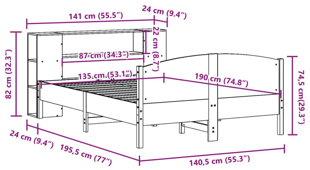 ΚΡΕΒΑΤΙ ΒΙΒΛΙΟΘΗΚΗ ΧΩΡΙΣ ΣΤΡΩΜΑ ΛΕΥΚΟ 135X190 ΕΚ ΜΑΣΙΦ ΠΕΥΚΟ 3323075