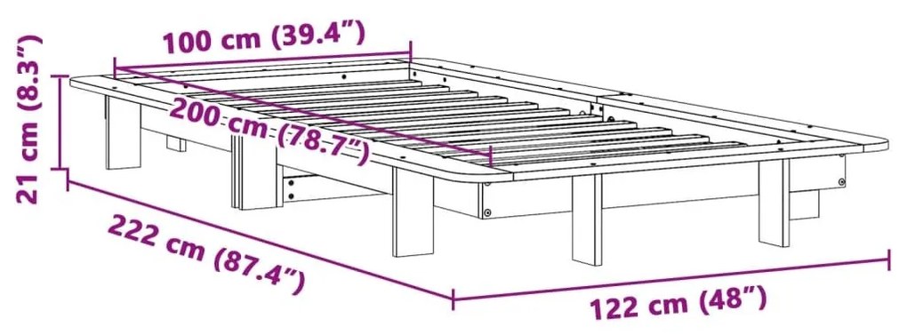 Σκελετός Κρεβατιού Χωρίς Στρώμα Λευκό 100x200 εκ. Μασίφ Πεύκο - Λευκό