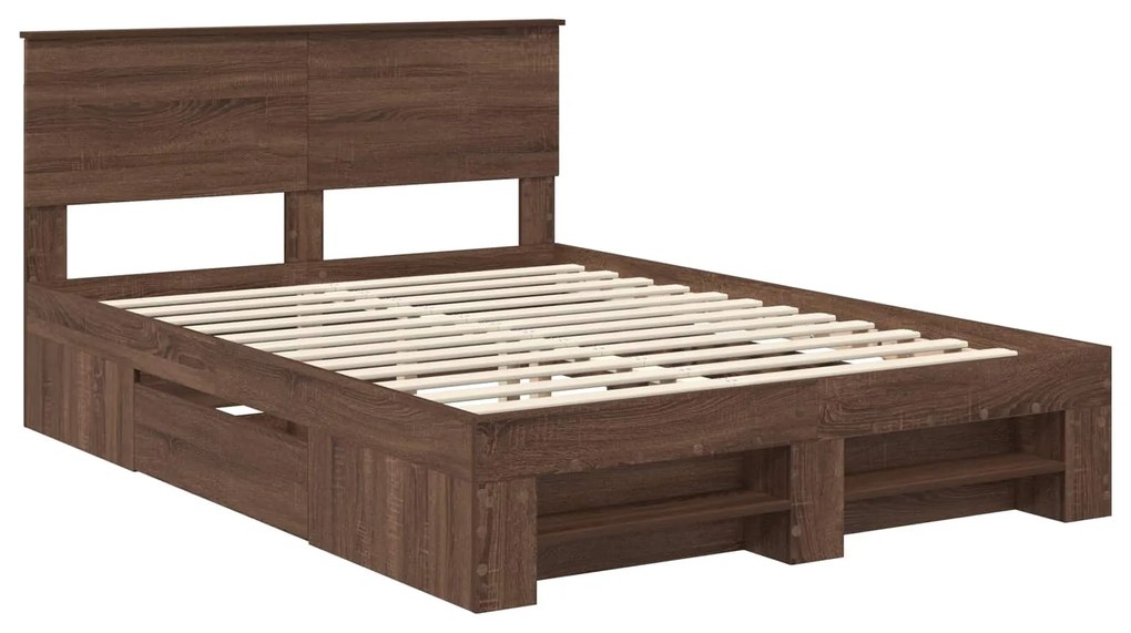 vidaXL Σκελετός Κρεβατιού Καφέ δρυς 140 x 200 cm Επεξεργασμένο ξύλο