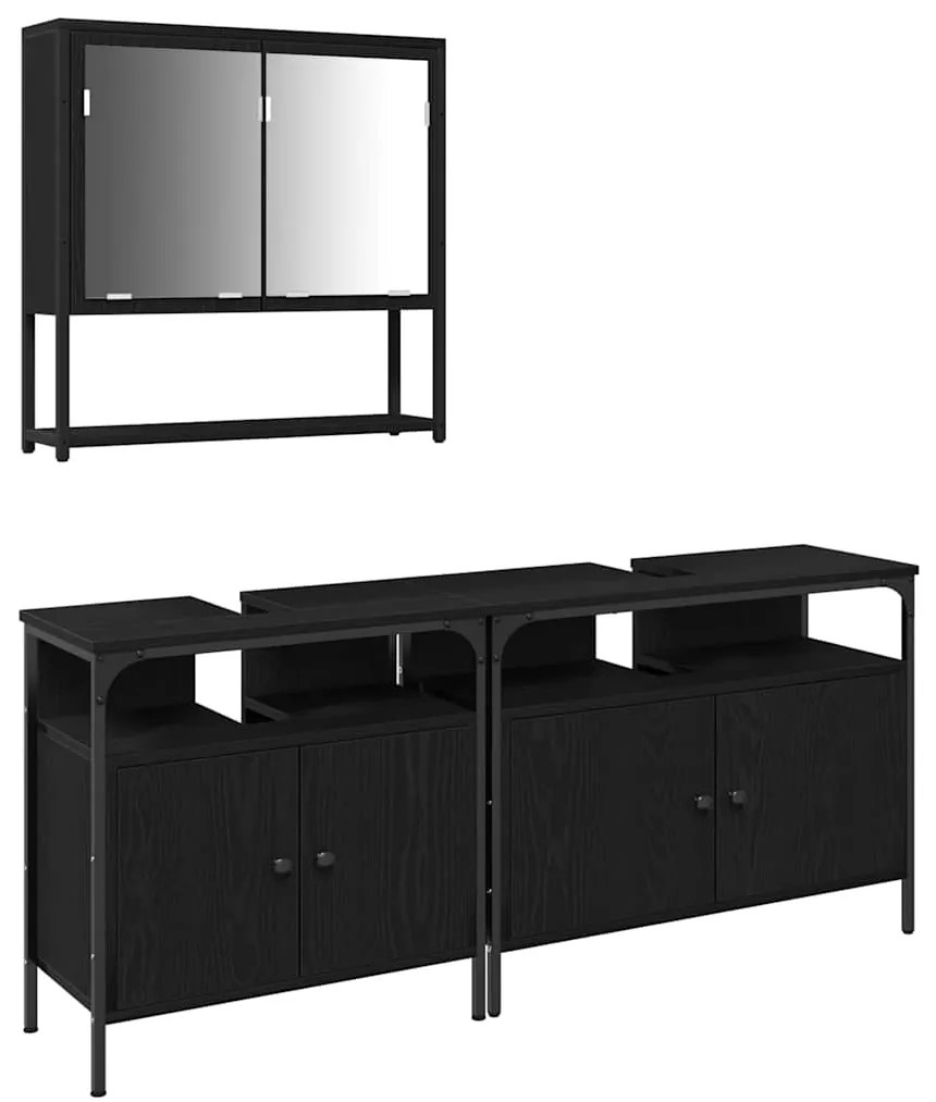 vidaXL Σετ Επίπλων Μπάνιου με αποθήκευση 3 pcs Μαύρο 80 x 30 x 60 cm
