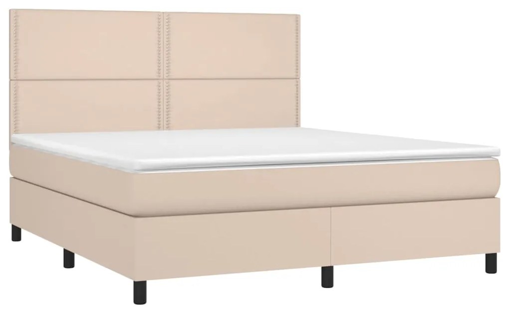 vidaXL Κρεβάτι Boxspring Στρώμα&LED Καπουτσίνο 160x200 εκ. Συνθ. Δέρμα