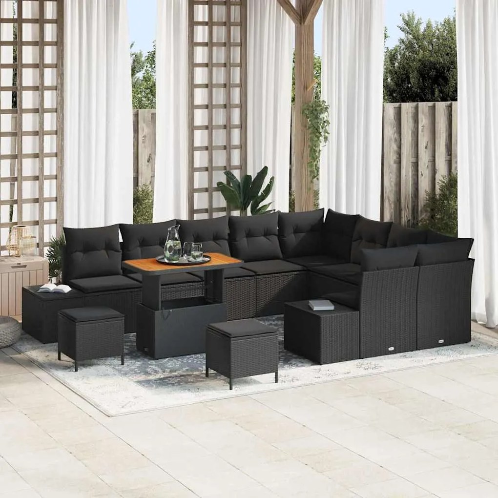 vidaXL Σετ Καναπέ Κήπου με αποθήκευση 12 pcs Μαύρο Πολυ ράταν