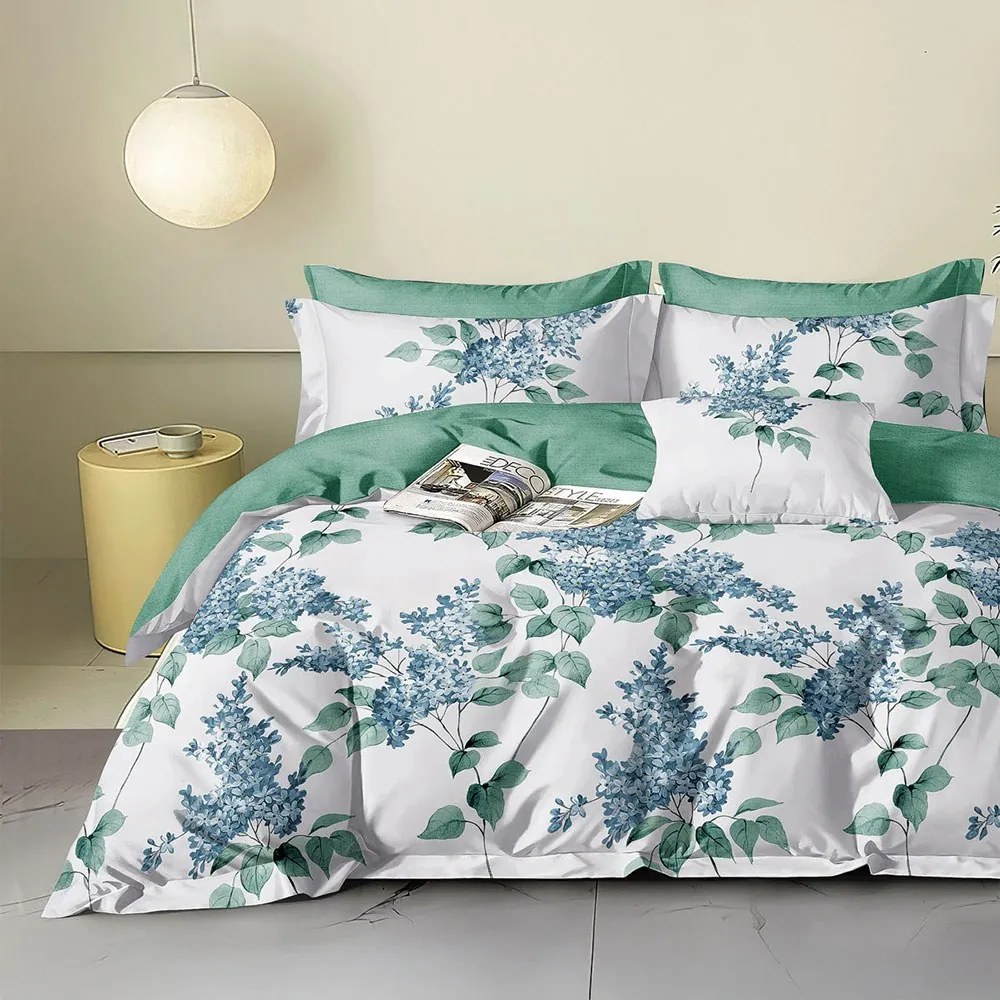 Πάπλωμα Botanical (Σετ 3τμχ) White-Green Ρυθμός Υπέρδιπλo 220x240cm 100% Βαμβακοσατέν