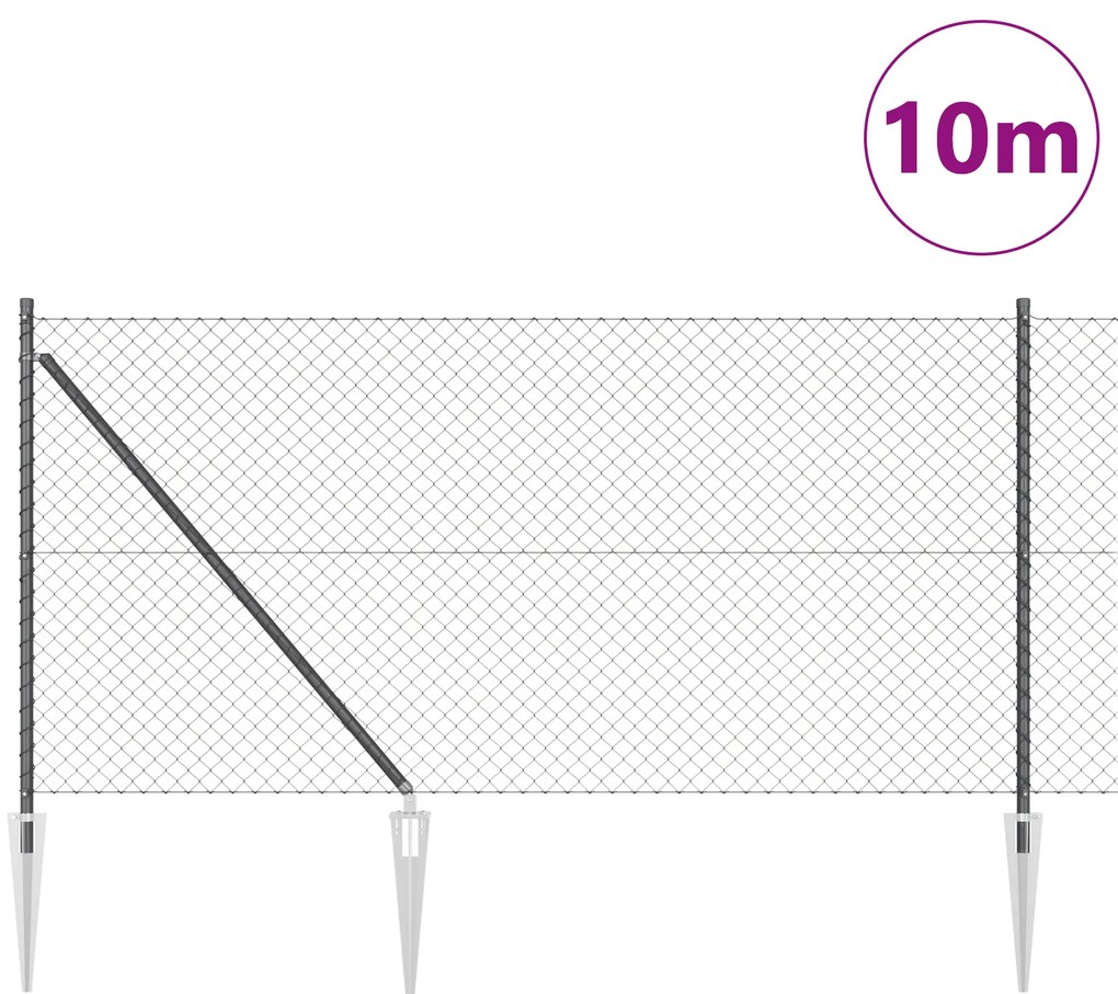 vidaXL Σετ Στύλων Φράχτη Γκρι 1 x 10 m Επικαλυμμένος Χάλυβας