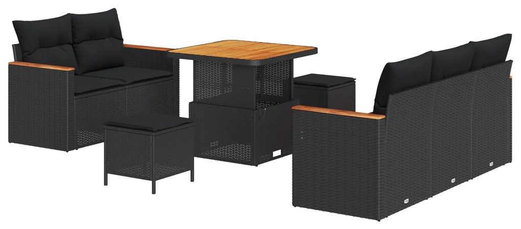 vidaXL Σετ Καναπέ Κήπου 8 Τεμαχίων με Μαξιλάρια Μαύρο Πολυ Ρατάν