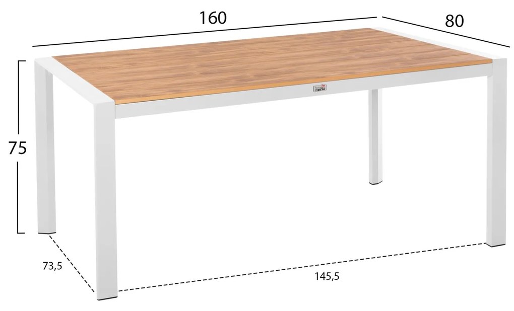 ΤΡΑΠΕΖΙ ΕΞΩΤ.ΧΩΡΟΥ GOYA  ΑΛΟΥΜΙΝΙΟ ΛΕΥΚΟ &amp; POLYWOOD 160X80Χ75Υεκ.