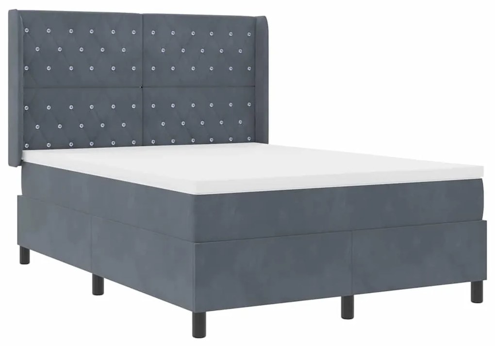 vidaXL Κρεβάτι με ελατήρια με στρώμα Σκούρο Γκρι 140 x 200 cm Βελούδο