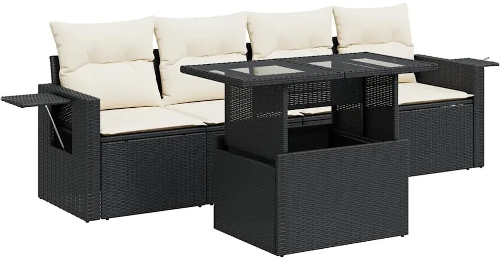 vidaXL Σετ Καναπέ Κήπου 5 Τεμαχίων Μαύρο Συνθετικό Ρατάν με Μαξιλάρια