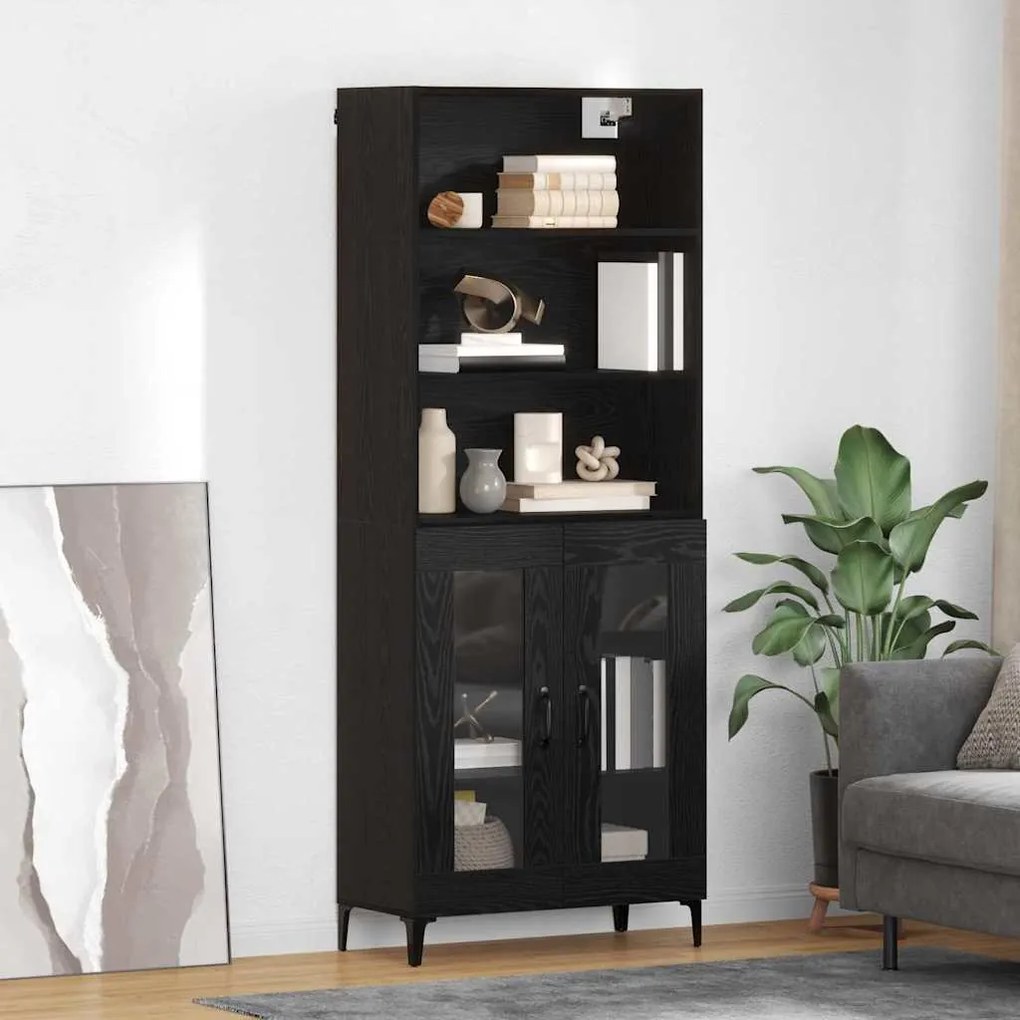 Highboard Μαύρη Οξυά 69,5 x 34 x 180 εκ. Επεξεργασμένο ξύλο