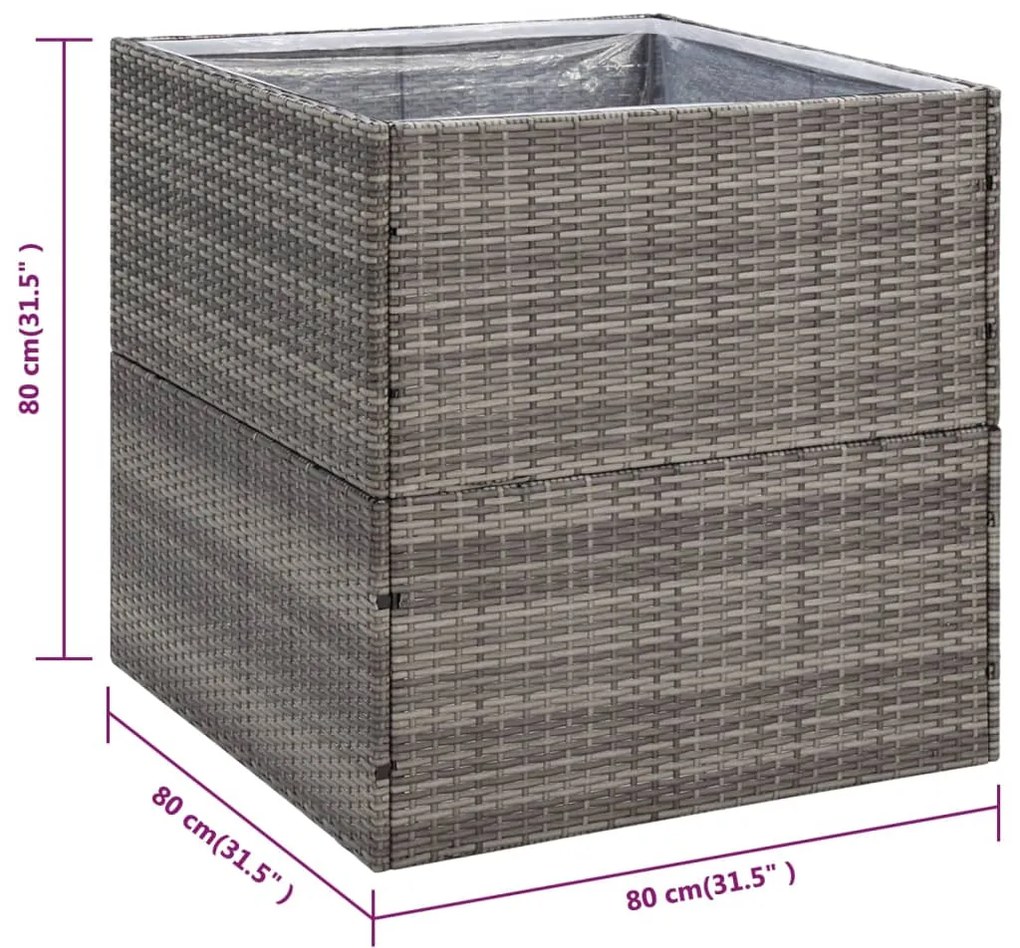 vidaXL Ζαρντινιέρα Κήπου Γκρι 80 x 80 x 80 εκ. από Συνθετικό Ρατάν