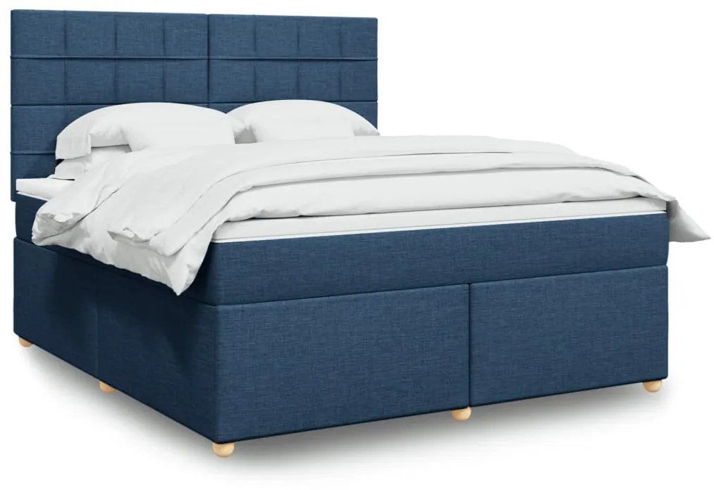 vidaXL Κρεβάτι Boxspring με Στρώμα Μπλε 180x200 εκ. Υφασμάτινο