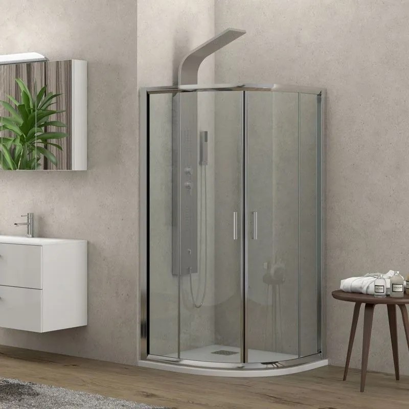 Karag New Flora 200 Καμπίνα Ντουζιέρας Ημικυκλική Clear Glass  με Συρόμενη Πόρτα 90x90x180cm Χρωμέ