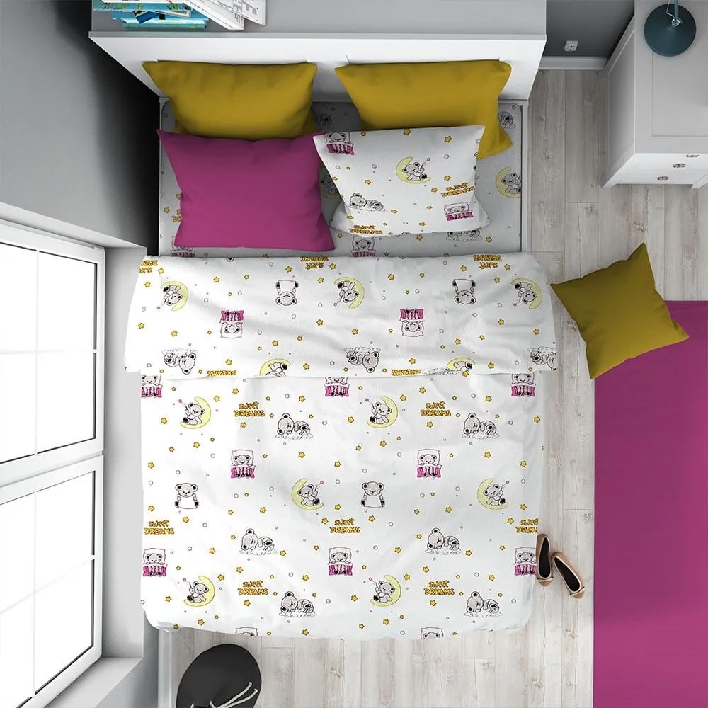 Σεντόνια Παιδικά Sweet Dreams (Σετ 3τμχ) 553 White-Pink DimCol Μονό 160x240cm 100% Βαμβάκι