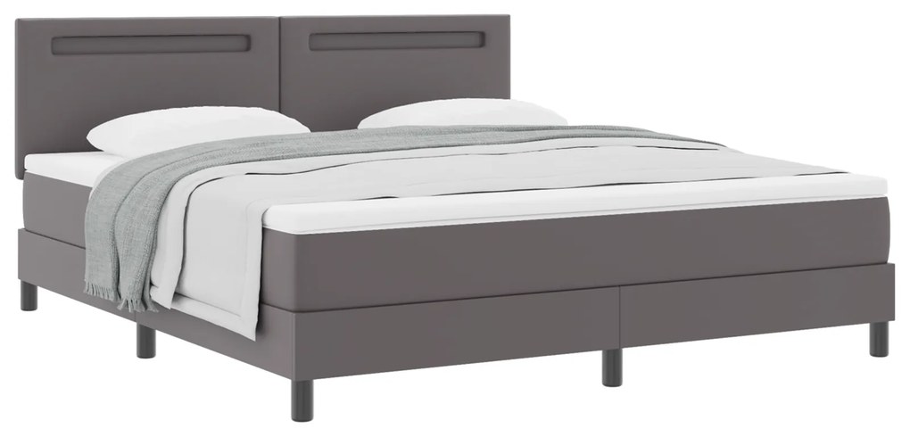 vidaXL Κρεβάτι Box Spring με Στρώμα Γκρι, Σούπερ Κινγκ, Ψεύτικος Δέρμα