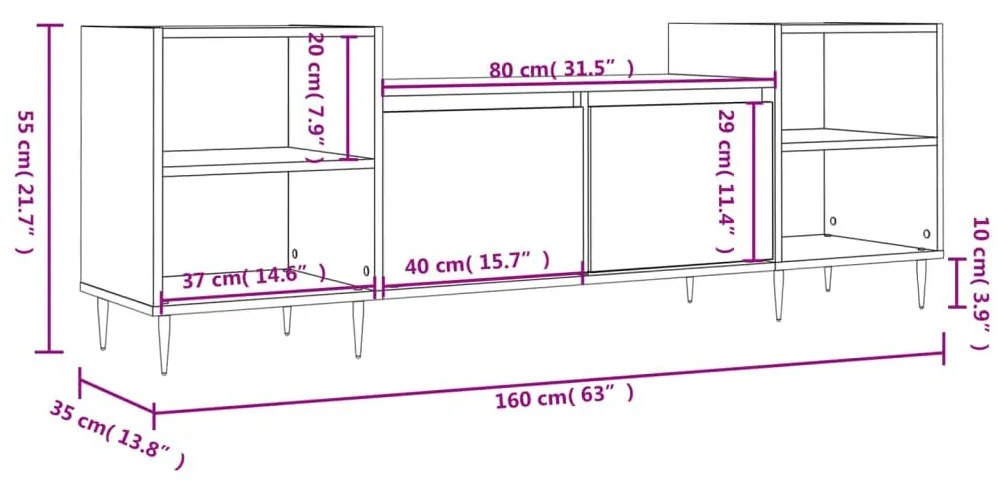 Έπιπλο Τηλεόρασης Καφέ Δρυς 160x35x55 εκ. Επεξεργασμένο Ξύλο - Καφέ