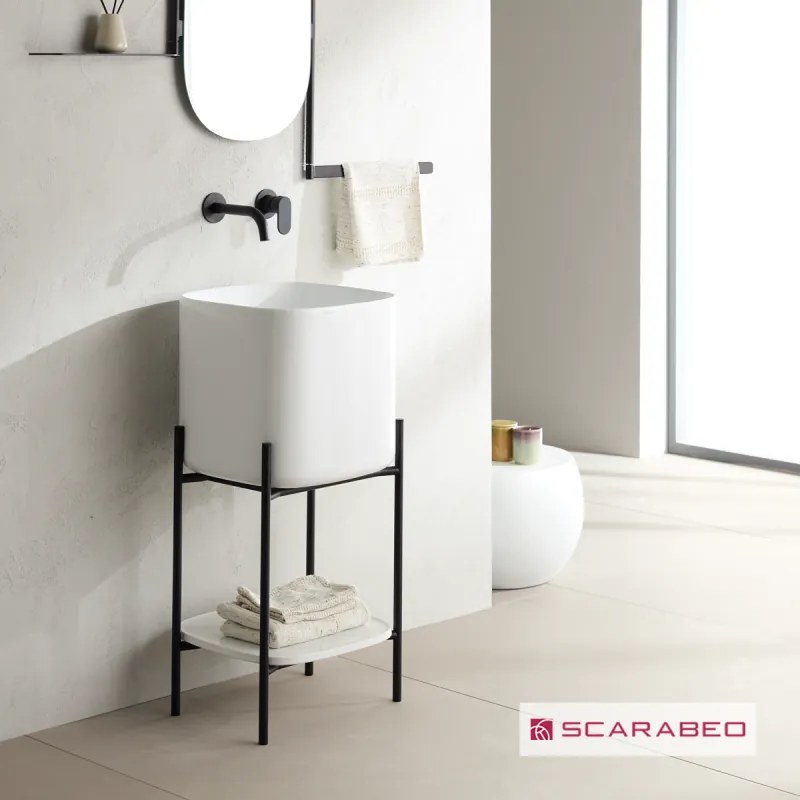 Scarabeo Laila S 45 Shelf Έπιπλο μπάνιου 44χ39 h.90εκ για επίτοιχη μπαταρία &amp; νιπτήρας Moon Λευκός