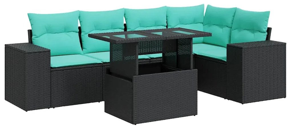 vidaXL Σετ Καναπέ Κήπου 6 Τεμαχίων Μαύρο Συνθετικό Ρατάν με Μαξιλάρια