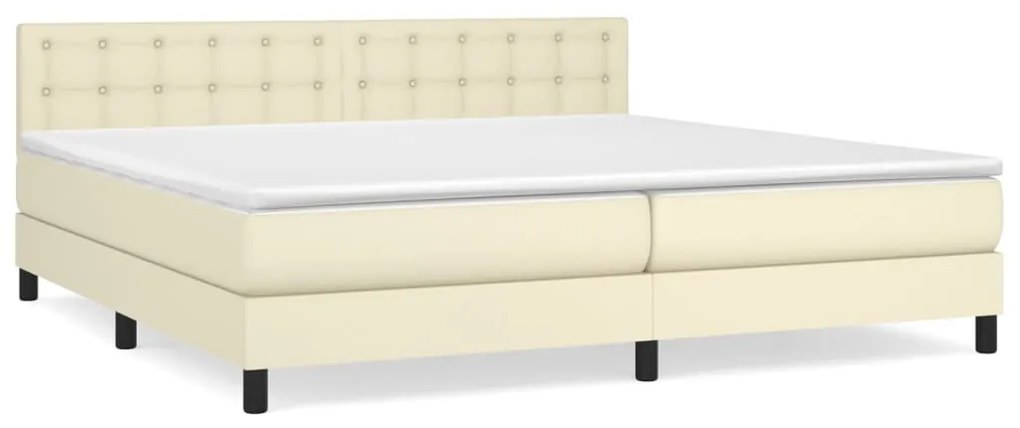 vidaXL Κρεβάτι Boxspring με Στρώμα Κρεμ 200x200 εκ. Συνθετικό Δέρμα