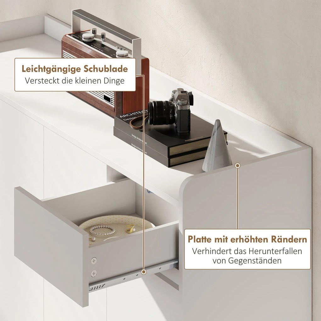 Ντουλάπι παπουτσιών HOMCOM με σχεδιασμό χωρίς λαβές, 4 πόρτες, 4 ρυθμιζόμενα ράφια, αυτόνομη παπουτσοθήκη με 5 ξύλινα πόδια, ξύλο, λευκό