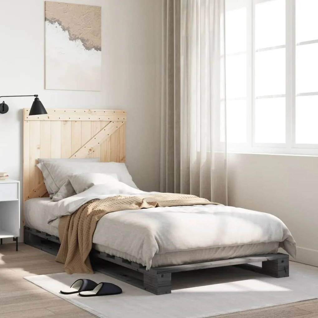 vidaXL Πλαίσιο Κρεβατιού με Κεφαλάρι Γκρι 90x200 εκ. Μασίφ Ξύλο Πεύκου