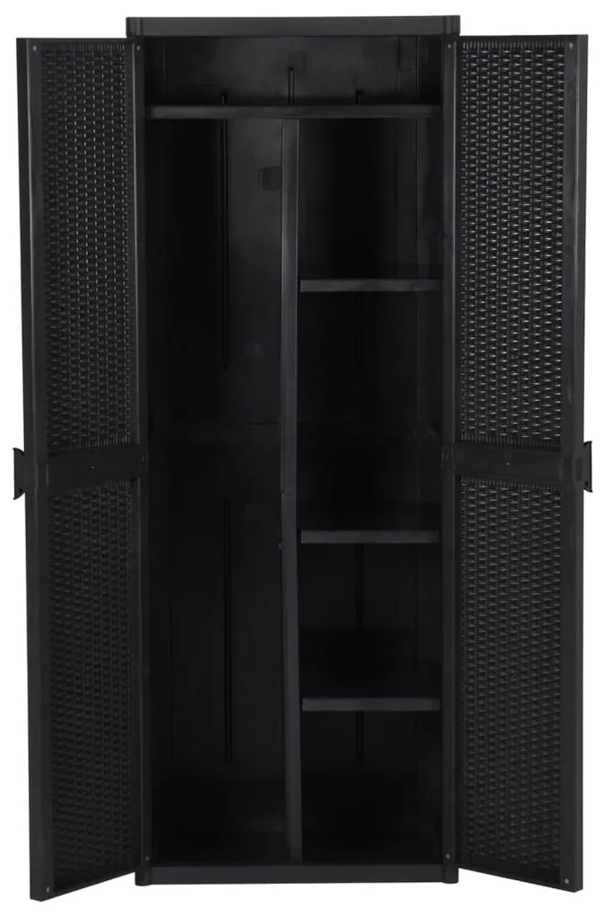 vidaXL Ντουλάπι Αποθήκευσης Κήπου Μαύρο 65x45x172 εκ. από Ρατάν PP