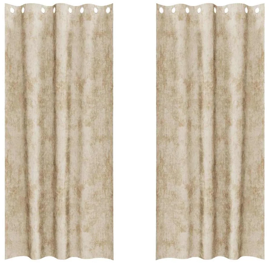 vidaXL Κουρτίνα με κουρτίνες 2 pcs Κρεμ 225 x 140 εκ. Βελούδο