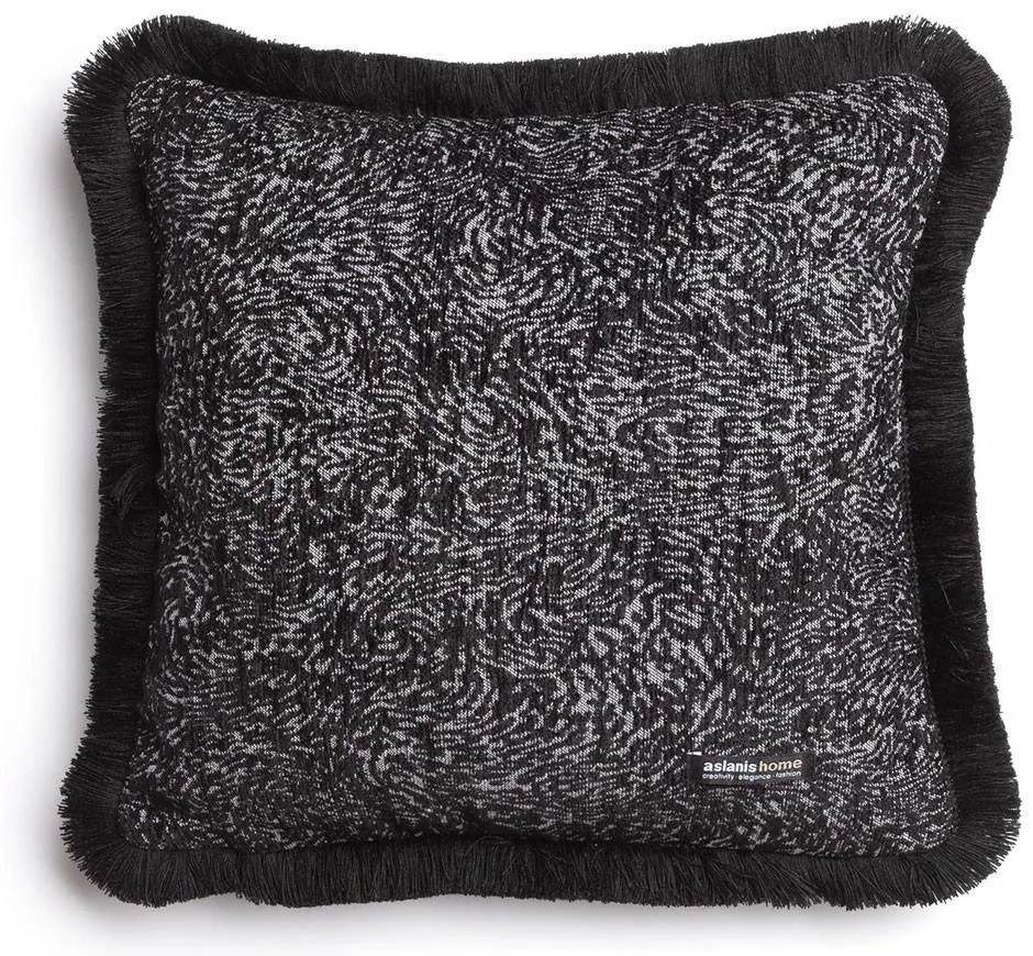 Μαξιλαροθήκη Διακοσμητική Parnassos Trimming Black-Grey Aslanis Home 45X45 Βαμβάκι-Chenille
