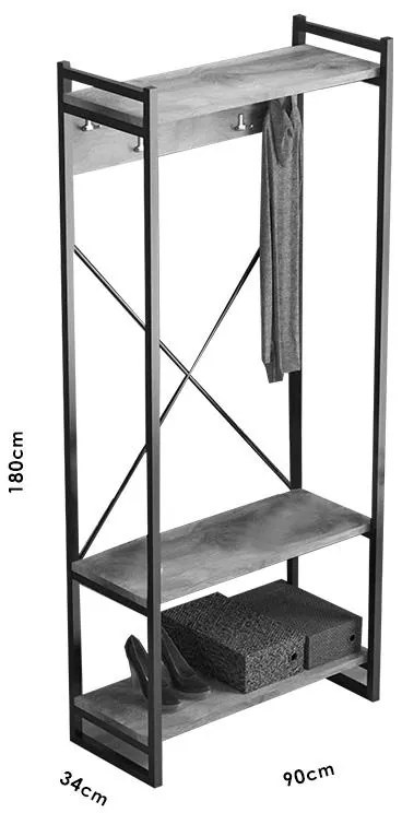 Έπιπλο εισόδου Baker καρυδί-μαύρο 90x34x180εκ 90x34x180 εκ.