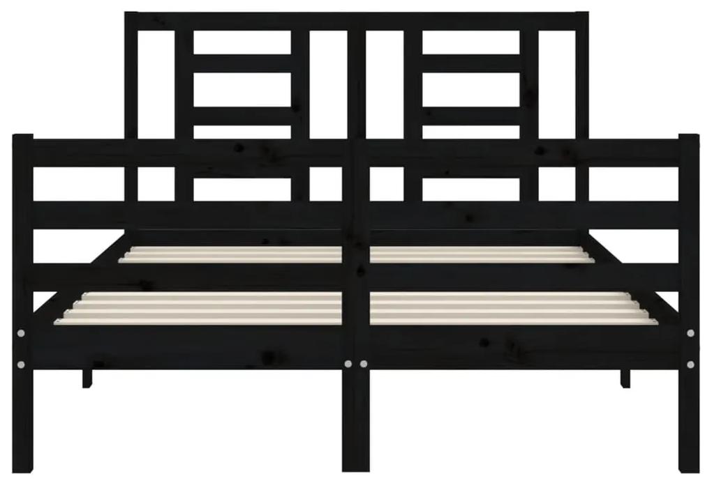 vidaXL Πλαίσιο Κρεβατιού με Κεφαλάρι Μαύρο από Μασίφ Ξύλο Double