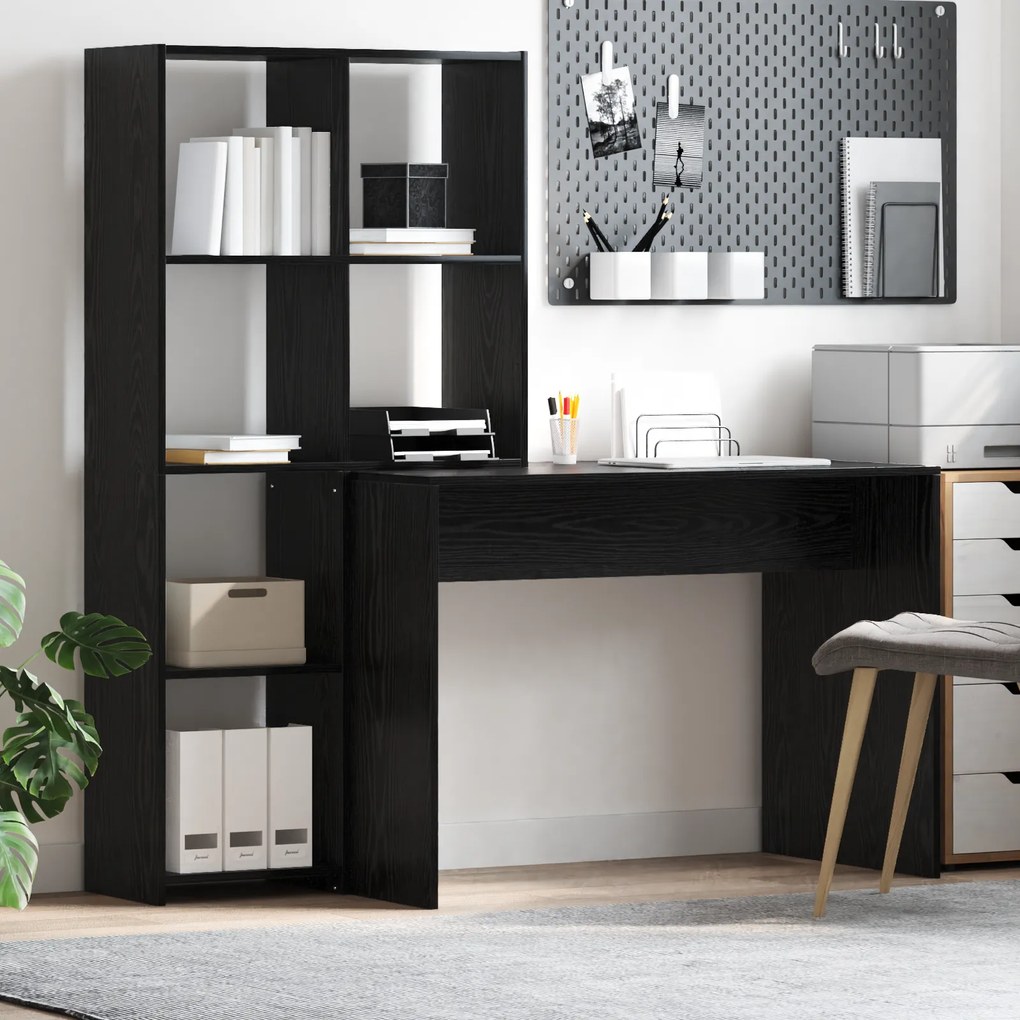 vidaXL Γραφείο Μαύρη δρυς 138.5 x 55 x 143 εκ Επεξεργασμένο ξύλο