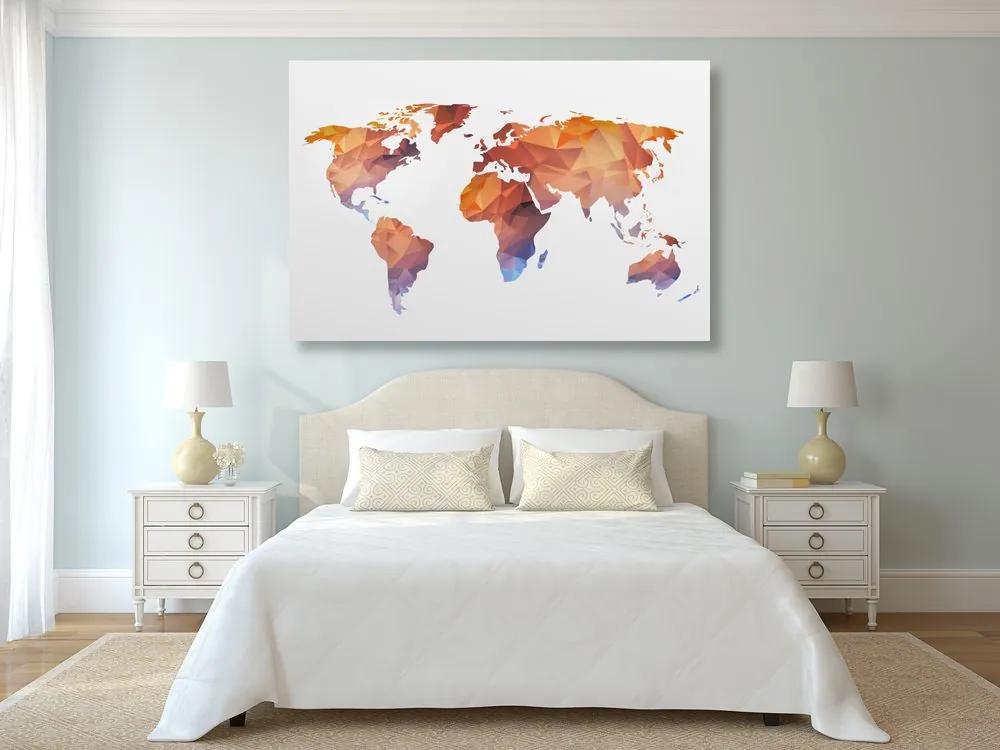Εικόνα πολυγωνικού παγκόσμιου χάρτη σε αποχρώσεις του πορτοκαλί - 60x40