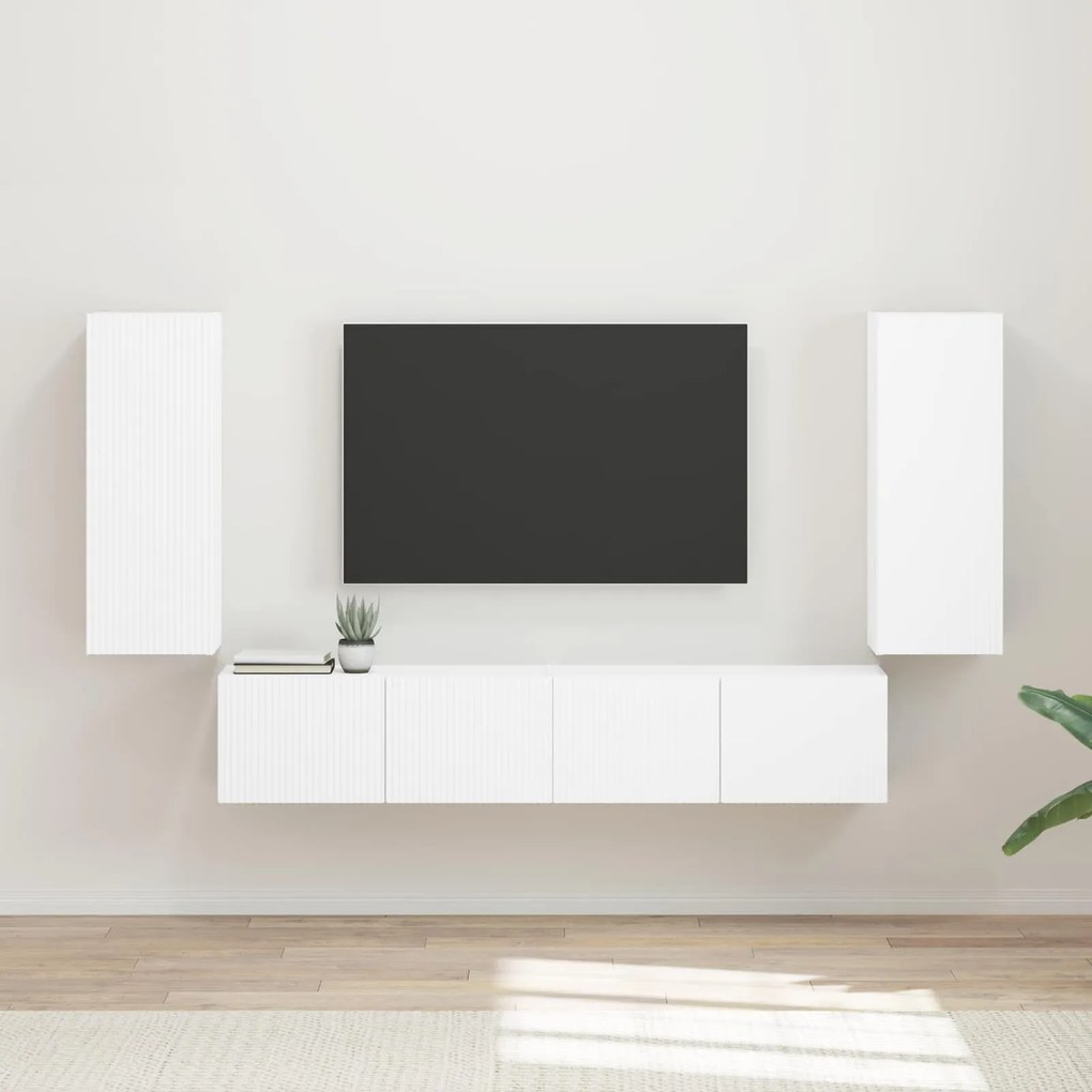 vidaXL Σετ τοίχου για τηλεόραση 4 pcs Λευκό Επεξεργασμένο ξύλο