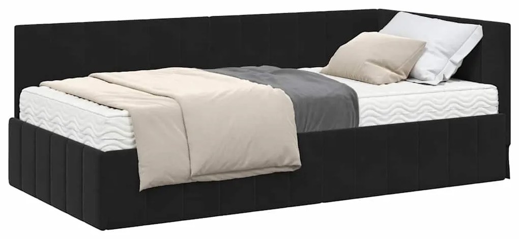 vidaXL Κρεβάτι γωνίας με στρώμα με στρώμα 2 pcs Μαύρο Βελούδο