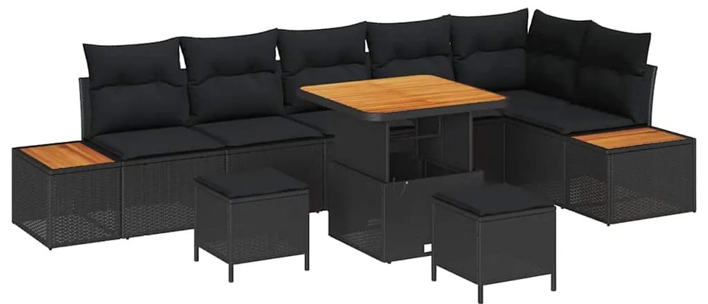 vidaXL Σετ Καναπέ Κήπου με μαξιλάρι 9 pcs Μαύρο Πολυ ράταν