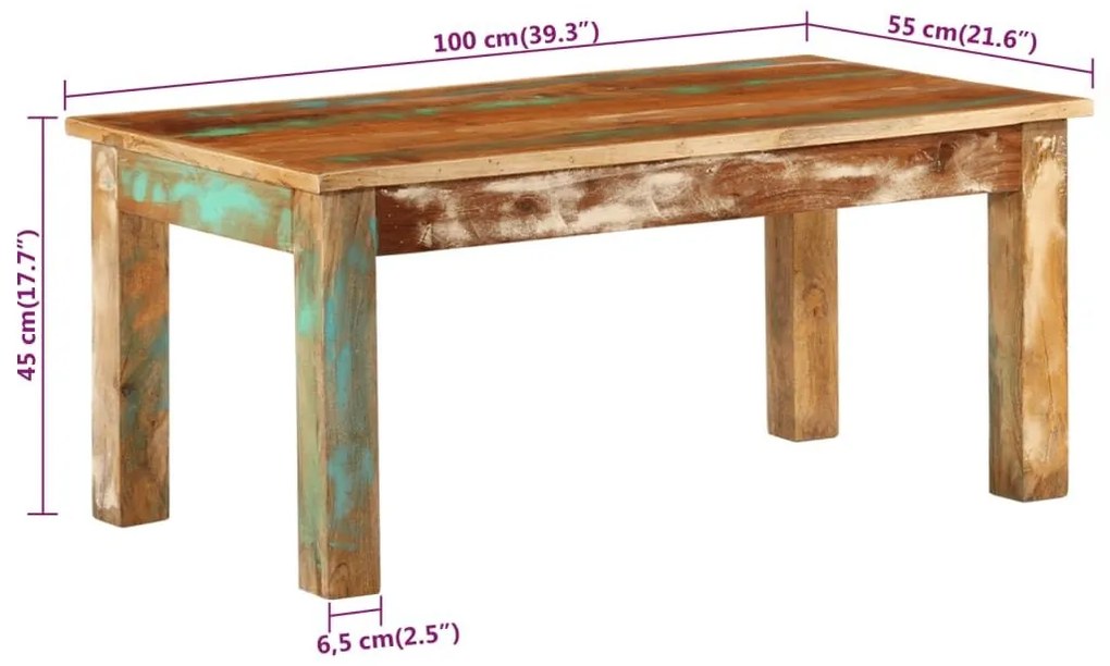 Τραπεζάκι Σαλονιού 100x55x45 εκ. από Μασίφ Ανακυκλωμένο Ξύλο - Πολύχρωμο