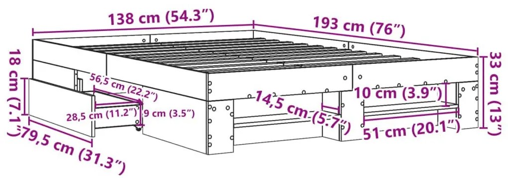 Πλαίσιο Κρεβατιού Γκρι Σκυροδέματος 135x190 εκ. Επεξεργ. Ξύλο - Γκρι