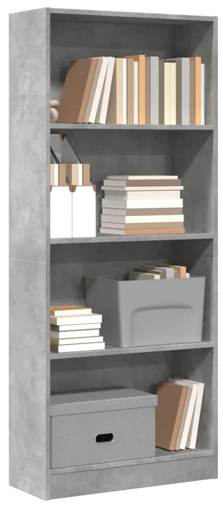 Βιβλιοθήκη Γκρι Σκυροδέματος 60x24x143 εκ. Επεξεργ. Ξύλο